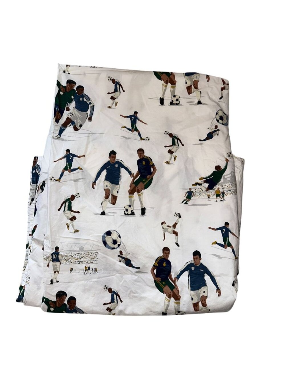 Pottery Barn Kids Full Size Flat Sheet Soccer Futbol Boys Sports Bedding Blue